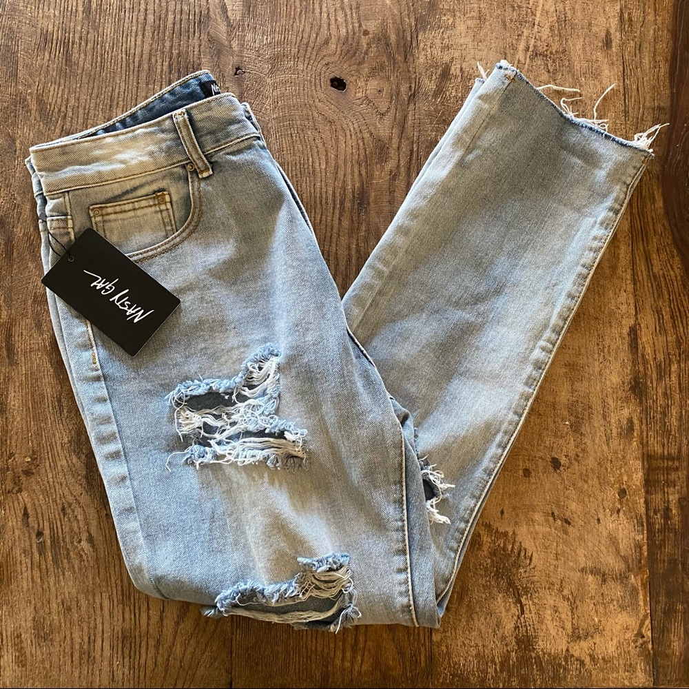 Nasty Gal High Waisted Distressed Mom Jeans
